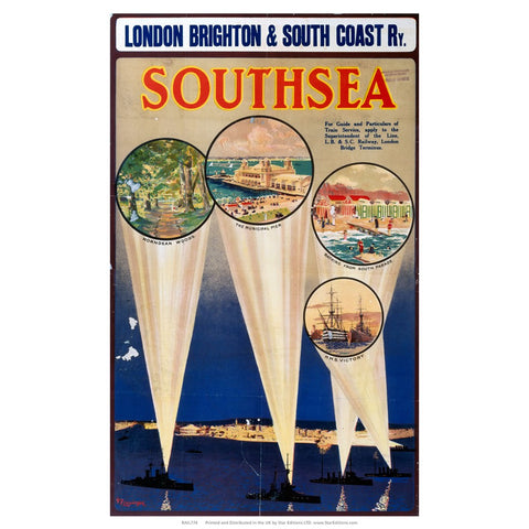 Southsea nightime - 4 Boat spotlights 24" x 32" Matte Mounted Print
