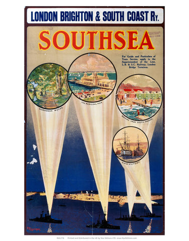 Southsea nightime - 4 Boat spotlights 24" x 32" Matte Mounted Print