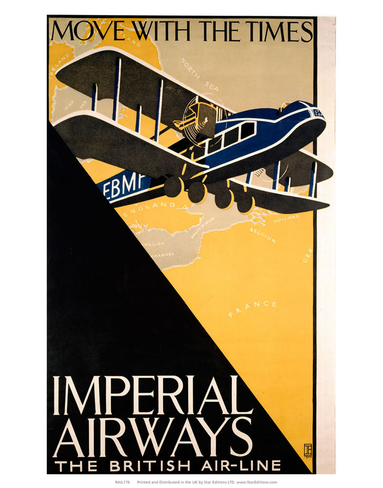 Imperial Airways - the British Air-line - Blue EBMP aircraft 24" x 32" Matte Mounted Print