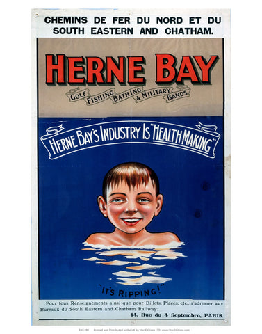 Herne Bay - Golf fishing bathing and military bands 24" x 32" Matte Mounted Print
