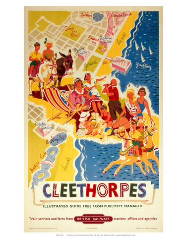 Cleethorpes - Beach map British Railway 24" x 32" Matte Mounted Print