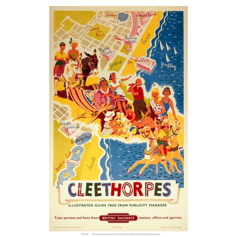 Cleethorpes - Beach map British Railway 24" x 32" Matte Mounted Print