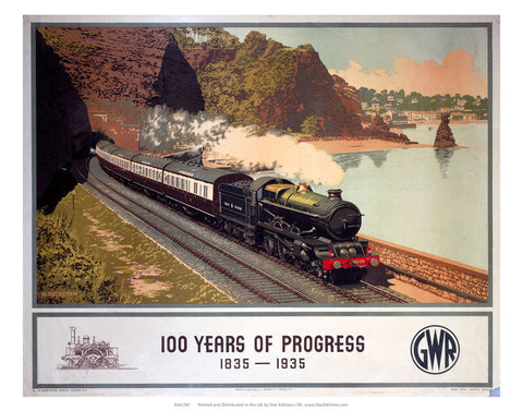 100 Years of progress - Steam train along the coast GWR 24" x 32" Matte Mounted Print