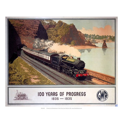 100 Years of progress - Steam train along the coast GWR 24" x 32" Matte Mounted Print