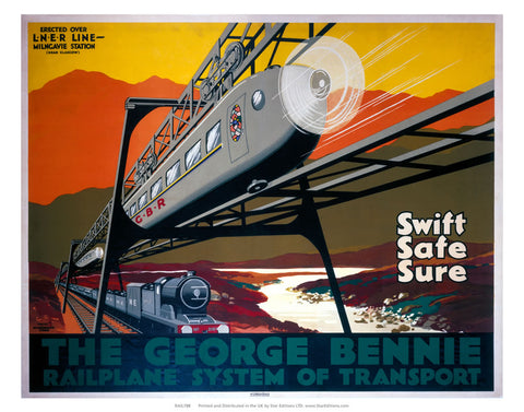 George bennie Railplane System - Swift safe and sure 24" x 32" Matte Mounted Print