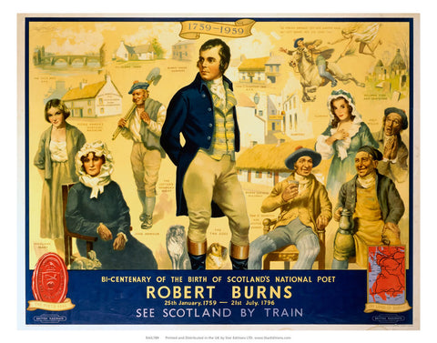 Robert Burns Scotland national poet - Scotland by Train 24" x 32" Matte Mounted Print