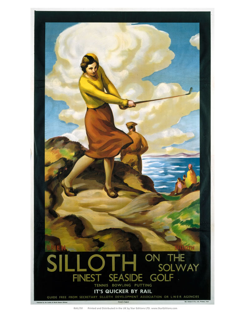 Silloth seaside golf - female Golfer 24" x 32" Matte Mounted Print