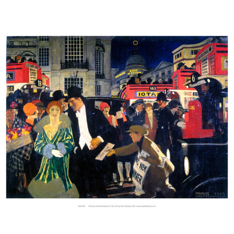 Central London busy - Paper boy andPolice 24" x 32" Matte Mounted Print