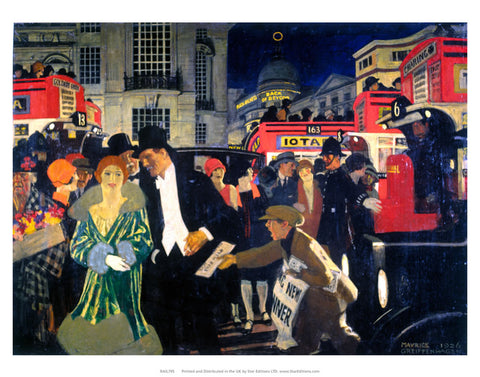 Central London busy - Paper boy andPolice 24" x 32" Matte Mounted Print