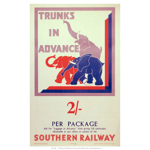 Trunks in advance - 3 Elephants Southern Railway 24" x 32" Matte Mounted Print