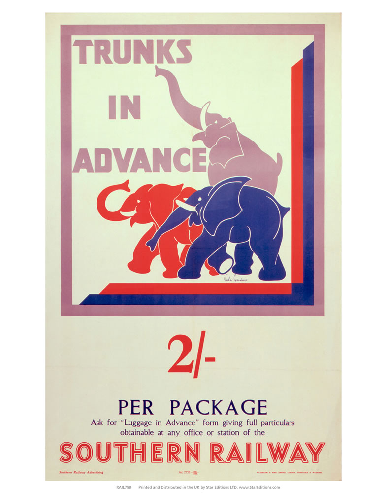 Trunks in advance - 3 Elephants Southern Railway 24" x 32" Matte Mounted Print