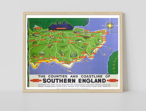 Coastline Of Southern England Map British Railways Art Print