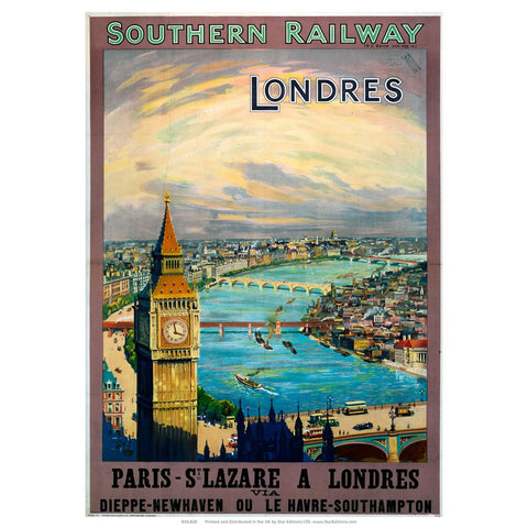 Southern Rail - Londres Paris to St Lazare big ben 24" x 32" Matte Mounted Print