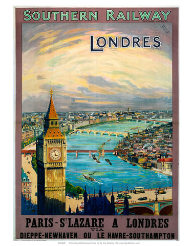 Southern Rail - Londres Paris to St Lazare big ben 24" x 32" Matte Mounted Print