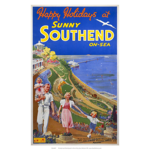 Happy Holidays at sunny Southend-on-sea - family at the gardens 24" x 32" Matte Mounted Print