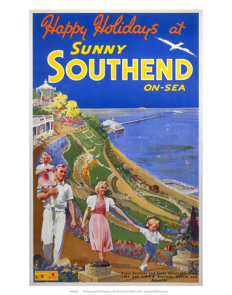 Happy Holidays at sunny Southend-on-sea - family at the gardens 24" x 32" Matte Mounted Print