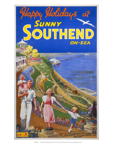 Happy Holidays at sunny Southend-on-sea - family at the gardens 24" x 32" Matte Mounted Print