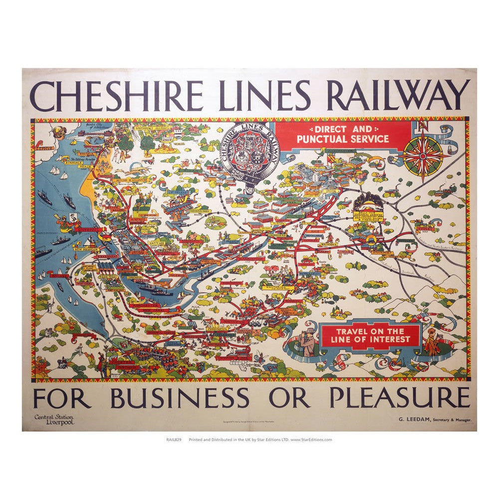 Cheshire Lines railway map - the Line of Interest 20cm x 20cm Mini Mounted Print
