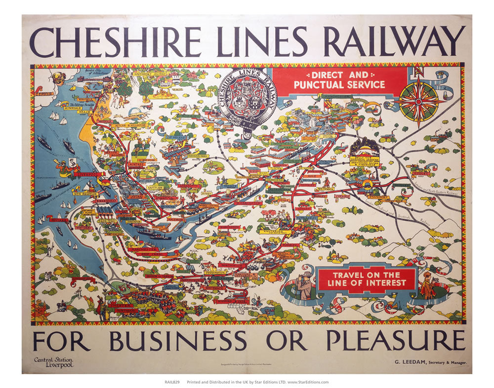 Cheshire Lines railway map - the Line of Interest 24" x 32" Matte Mounted Print