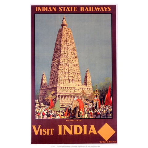 Visit India - Budh gaya Indian State Railways 24" x 32" Matte Mounted Print