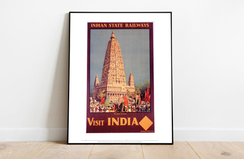 Visit India, Budh Gaya - Indian State Railways - Art Print