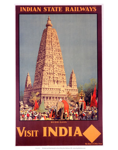 Visit India - Budh gaya Indian State Railways 24" x 32" Matte Mounted Print