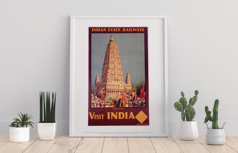 Visit India, Budh Gaya - Indian State Railways - Art Print