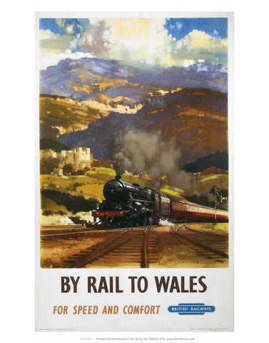 By Rail to Wales for speed and comfort - British Railways 24" x 32" Matte Mounted Print