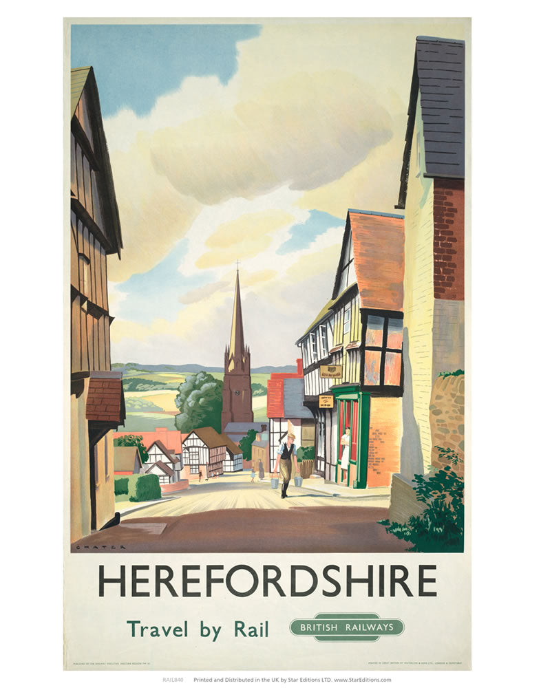 Herefordshire - Travel by rail british railways 24" x 32" Matte Mounted Print