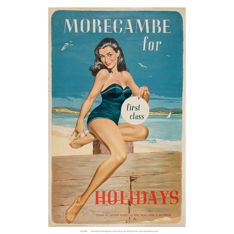 Morecambe for holidays - Blue Swimsuit 'First Class' 24" x 32" Matte Mounted Print