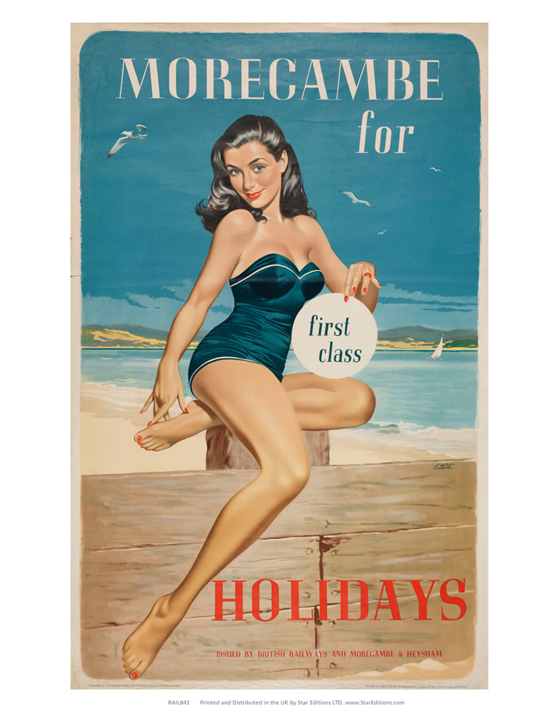 Morecambe for holidays - Blue Swimsuit 'First Class' 24" x 32" Matte Mounted Print