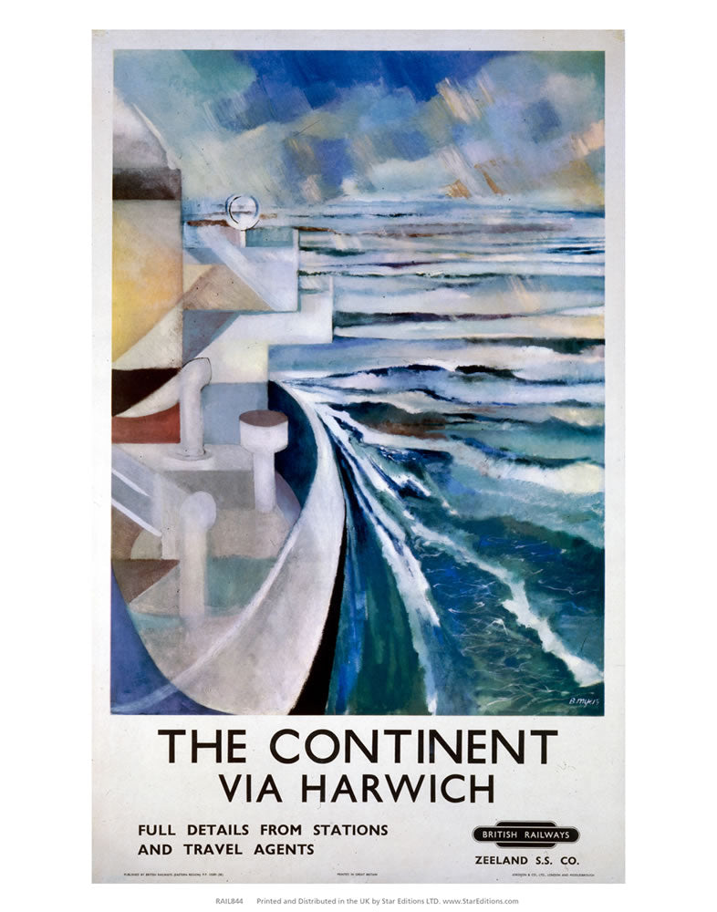 The Continent - Via Harwich Ship painting British Railways 24" x 32" Matte Mounted Print