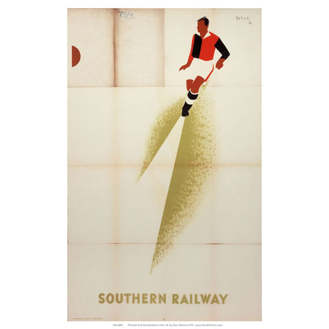 Southern Railway - Red and Black Football Player 24" x 32" Matte Mounted Print
