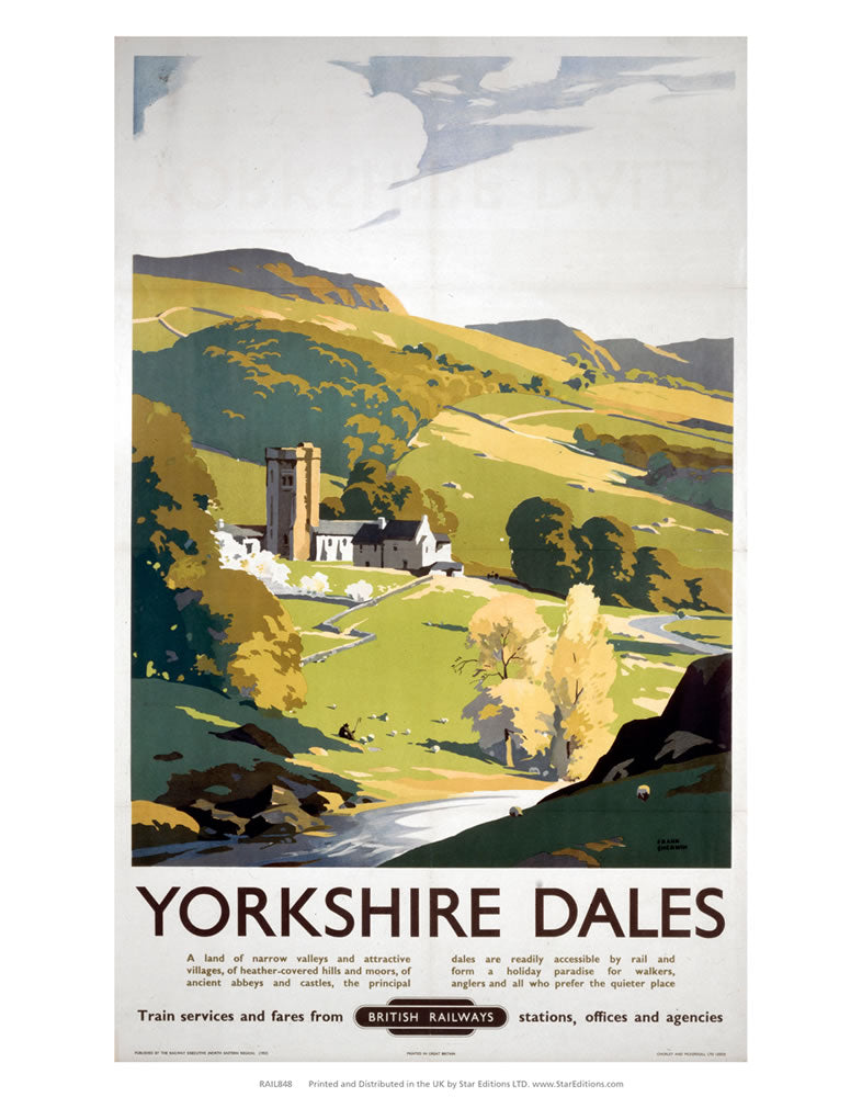 Yorkshire Dales - British Railways Hillside painting 24" x 32" Matte Mounted Print