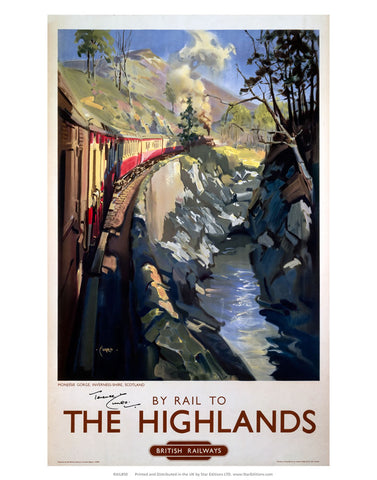 By Rail to the Highlands - British railways train painting 24" x 32" Matte Mounted Print