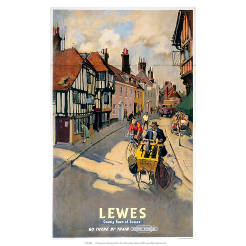 Lewes county of sussex - Go there by train british railways 24" x 32" Matte Mounted Print