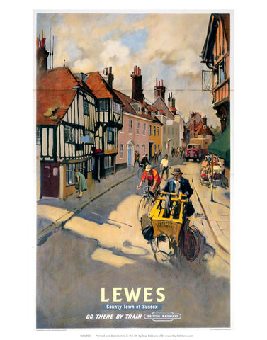 Lewes county of sussex - Go there by train british railways 24" x 32" Matte Mounted Print