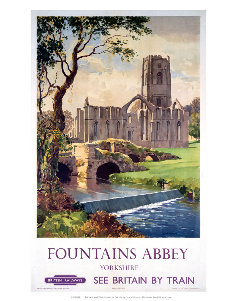 Fountains abbey Yorkshire - See Britain by train British Railways 24" x 32" Matte Mounted Print