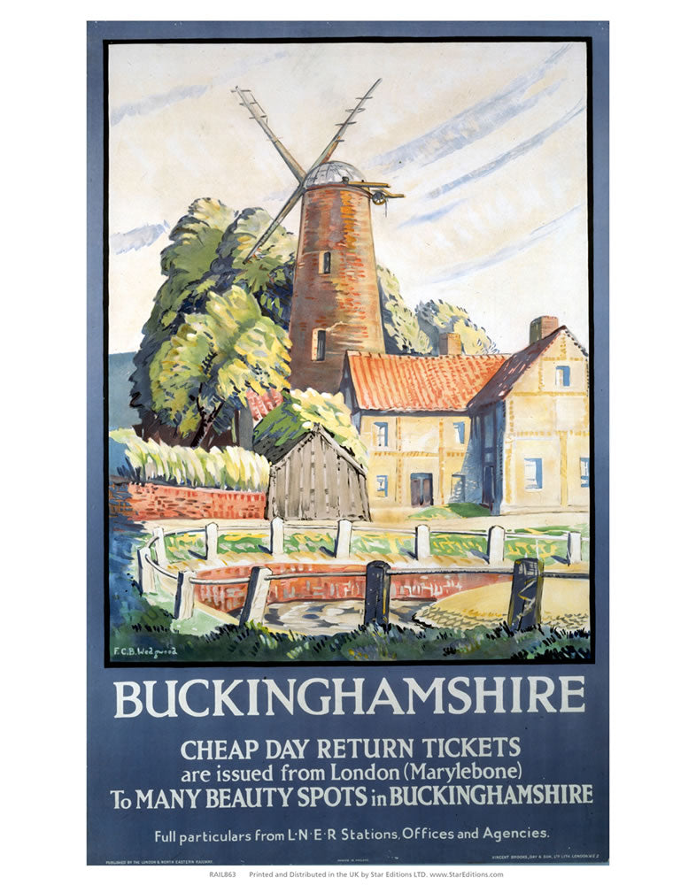 Buckinghamshire - Beauty Spots Windmill 24" x 32" Matte Mounted Print