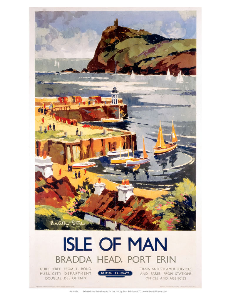 Isle Of Man - Bradda Head Port Erin British Railways 24" x 32" Matte Mounted Print