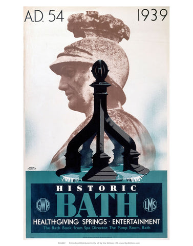 Roman Bust - Historic Bath LMS and GWR Poster 24" x 32" Matte Mounted Print