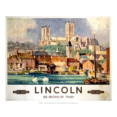 Lincoln - British Railways See britain by train hill top cathedral 24" x 32" Matte Mounted Print