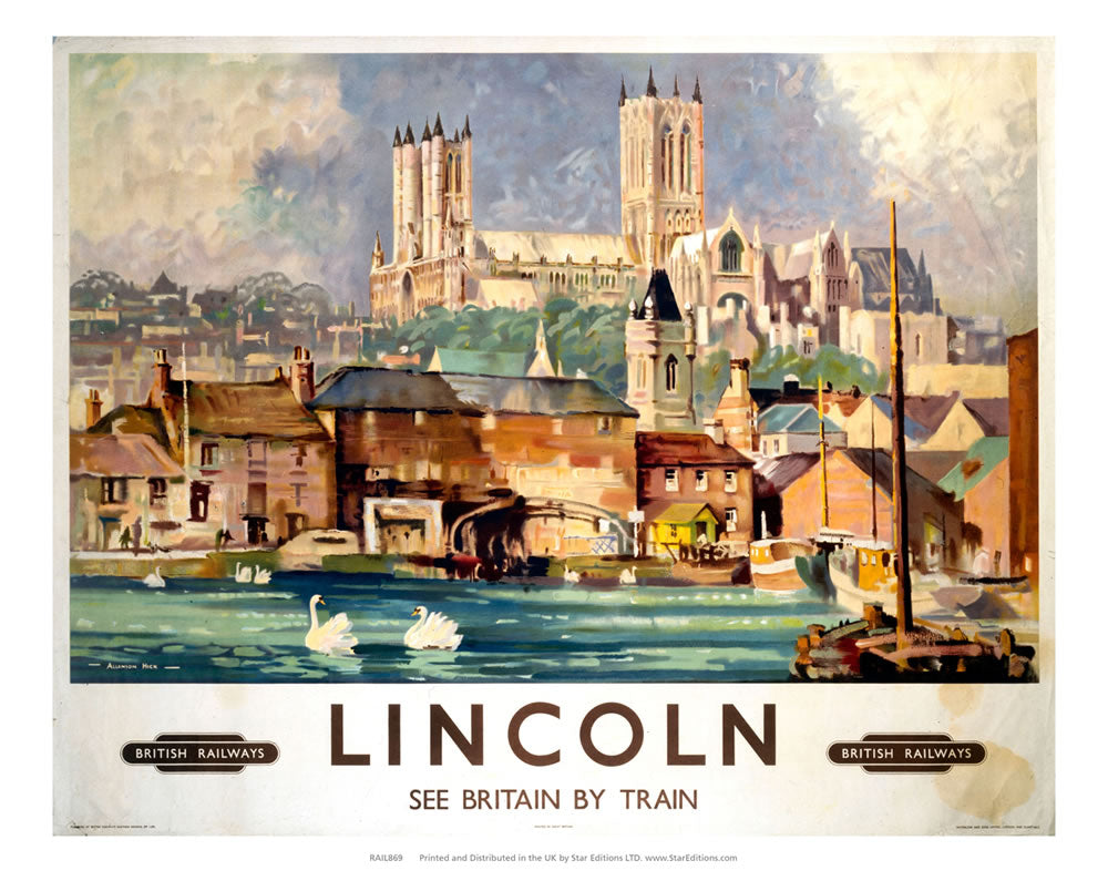 Lincoln - British Railways See britain by train hill top cathedral 24" x 32" Matte Mounted Print