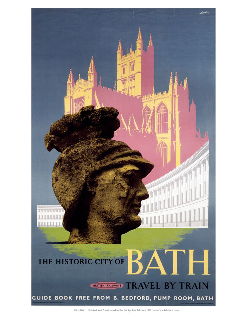 Roman head - Historic City of bath Travel by train 24" x 32" Matte Mounted Print