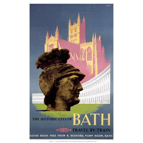 Roman head - Historic City of bath Travel by train 24" x 32" Matte Mounted Print