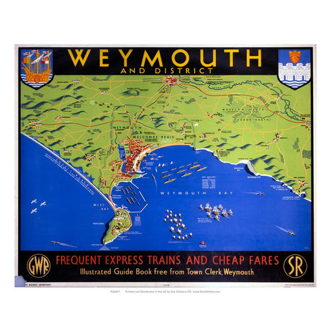 Weymouth and district map -Frequent Trains and cheap fares 24" x 32" Matte Mounted Print