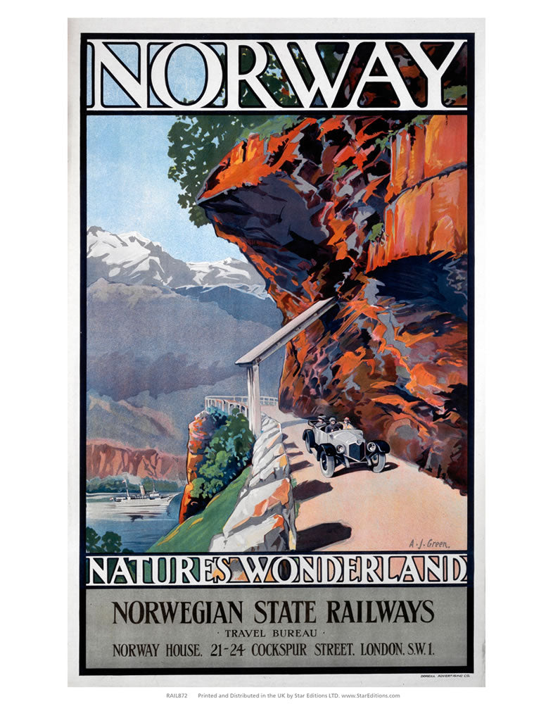 Norway - Natures Wonderland norwegian state railways 24" x 32" Matte Mounted Print