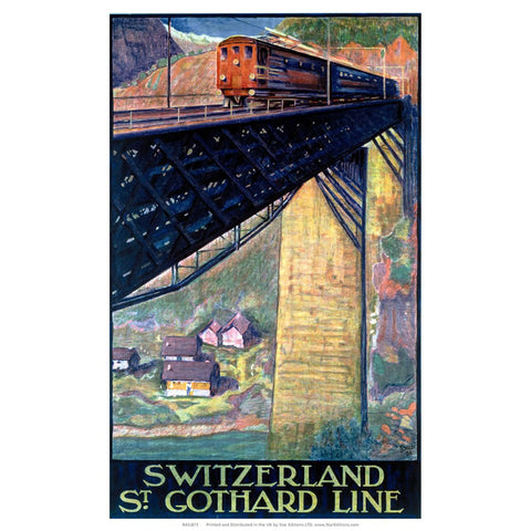 Switzerland St Gothard Line - Train on bridge 24" x 32" Matte Mounted Print