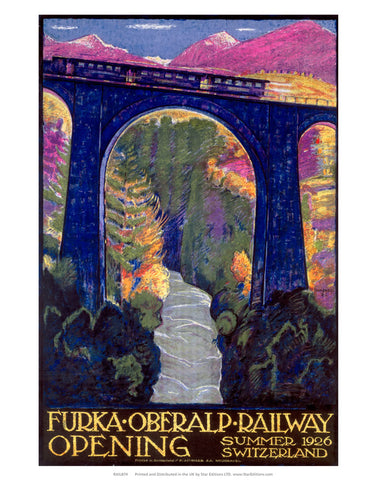 Furka Oberalp Railway Opening - Train over Viaduct 24" x 32" Matte Mounted Print