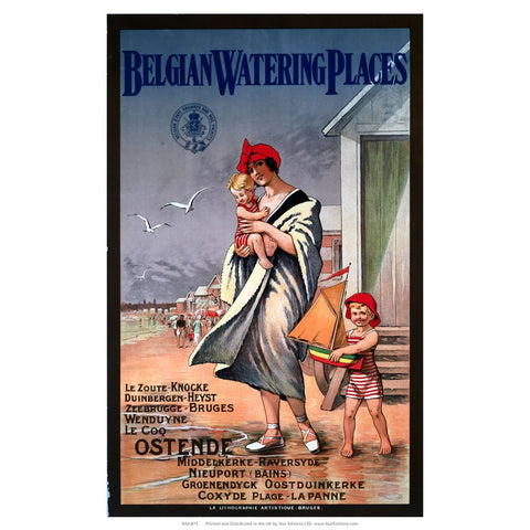 Belgian Watering Places - seaside family Wrapped in towel 24" x 32" Matte Mounted Print